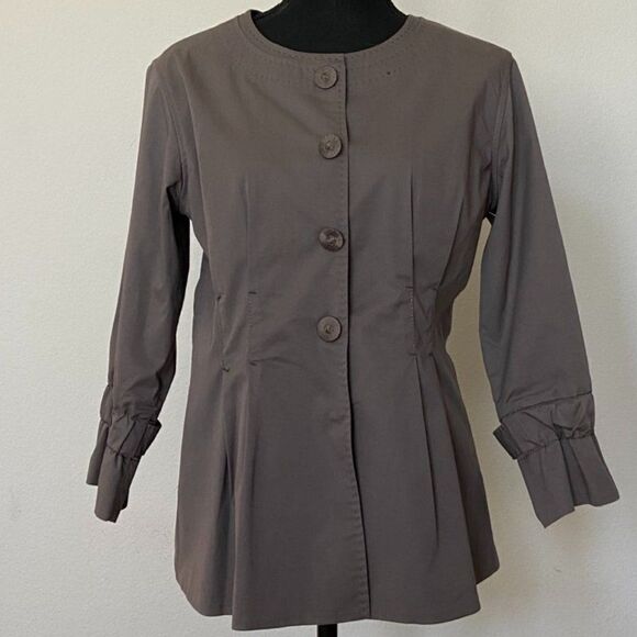 ELIE TAHARI brown cotton blouse Front button closure with belt Size S - Picture 1 of 14